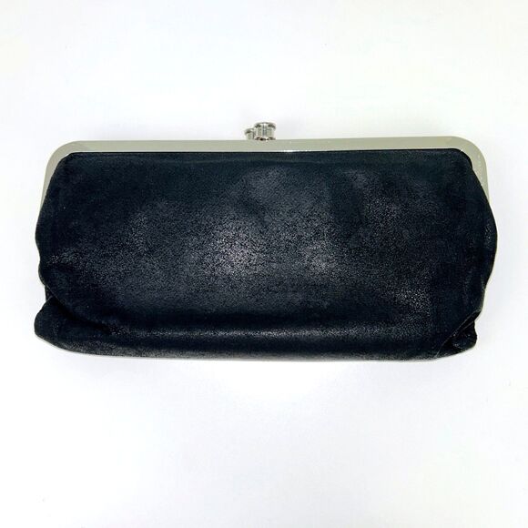 Hobo Lauren Clutch Wallet Coin Purse Bag Black Leather Kisslock Closure Classic - Picture 2 of 12